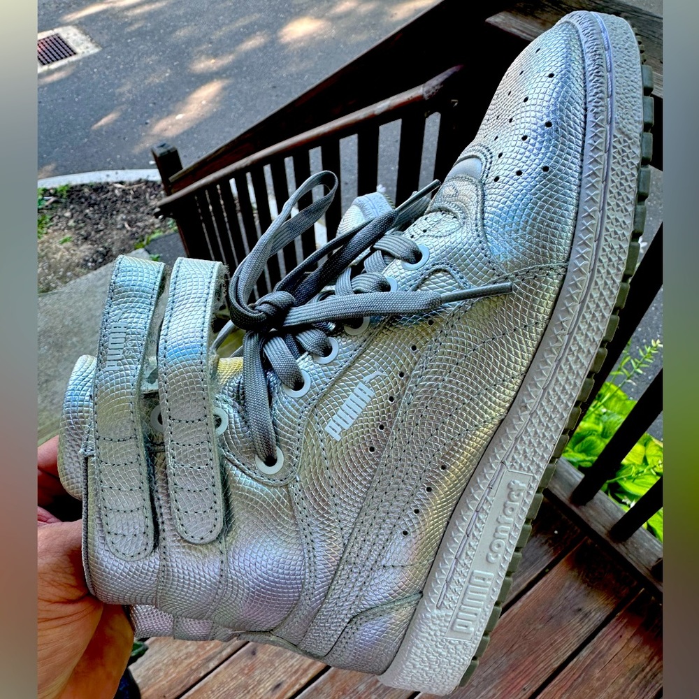 Puma Shoes | Puma Sky Hi Holographic Silver Lace Up Velcro Sneakers Women’s - Picture 4 of 6
